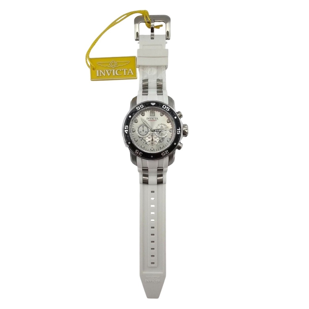 Invicta Pro Diver 20290 Mens Chronograph Watch White Silicone Silver Dial 48mm